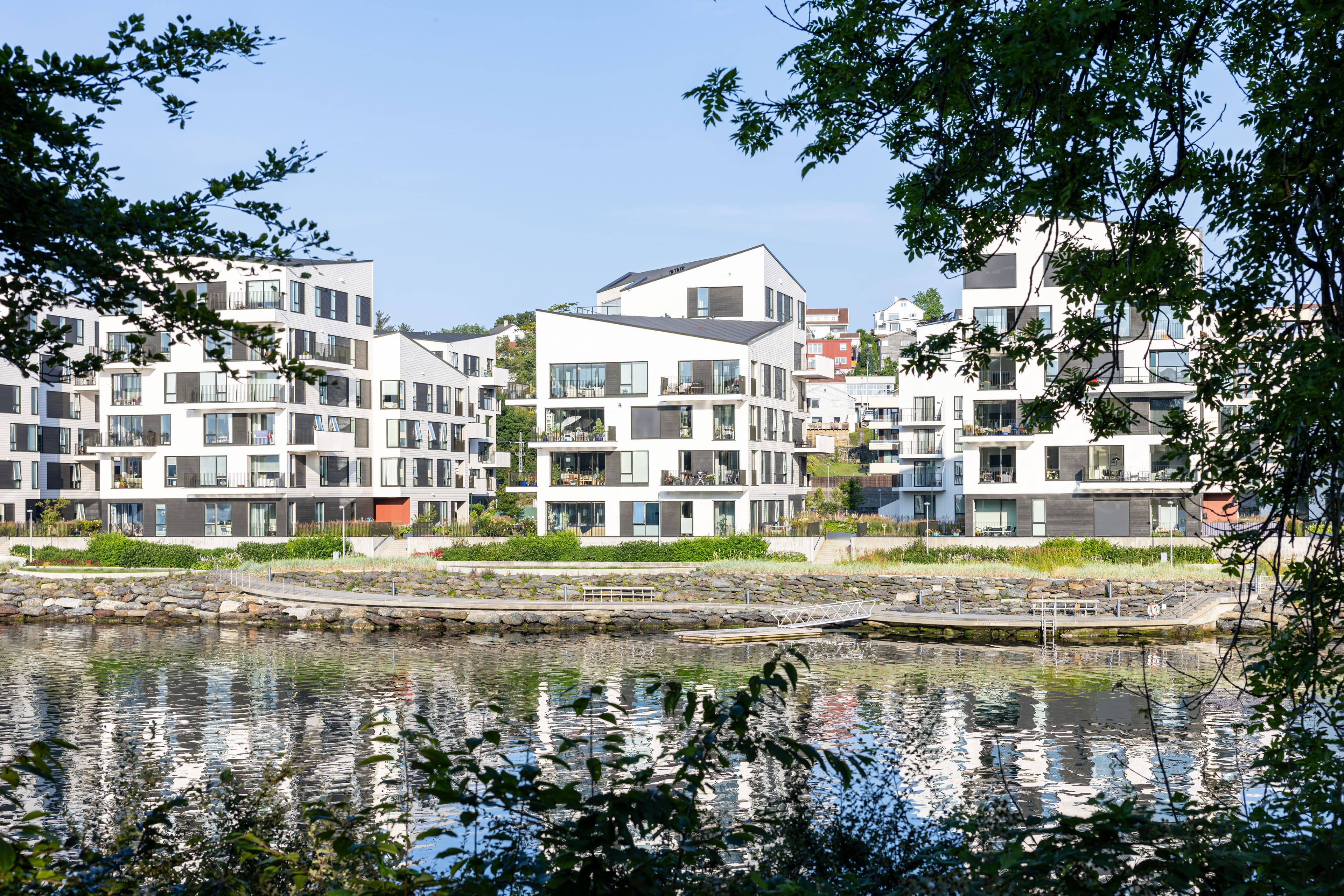 White buildings against a blue sky